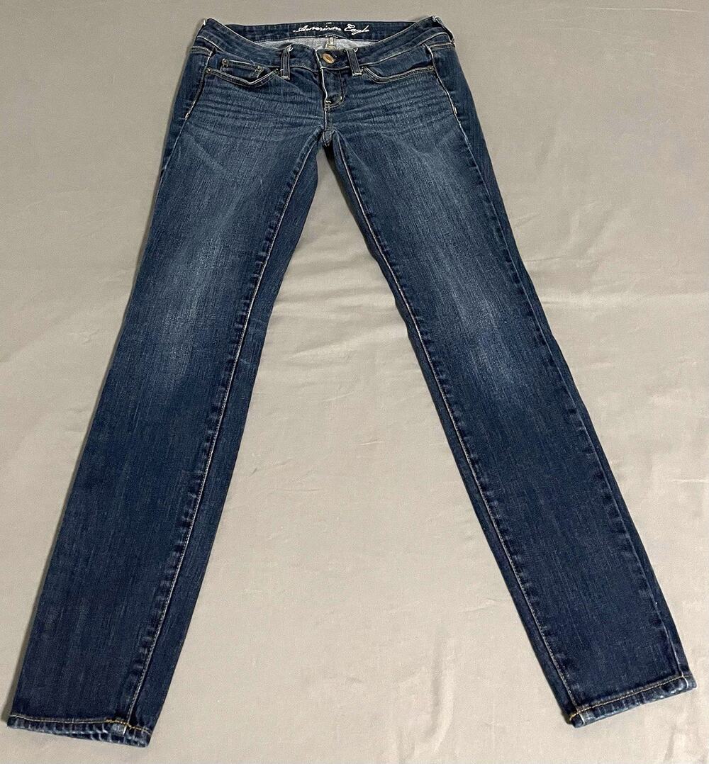 American Eagle Womens 2 Super Skinny Stretch Dark Wash Low Rise Blue Jeans